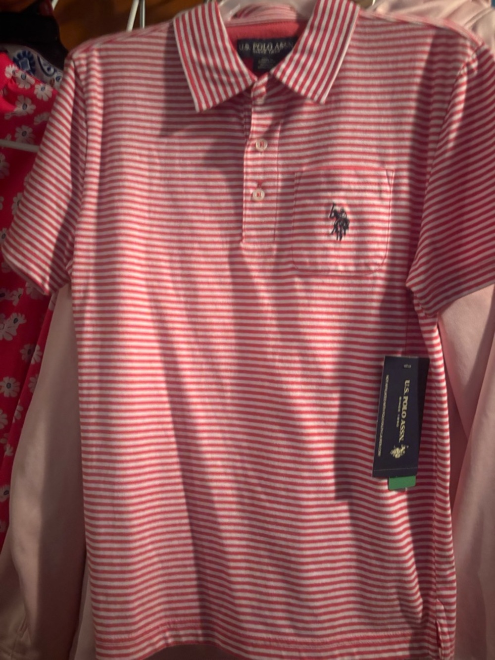 U.S. Polo Assn. Pink and White Striped Polo Shirt